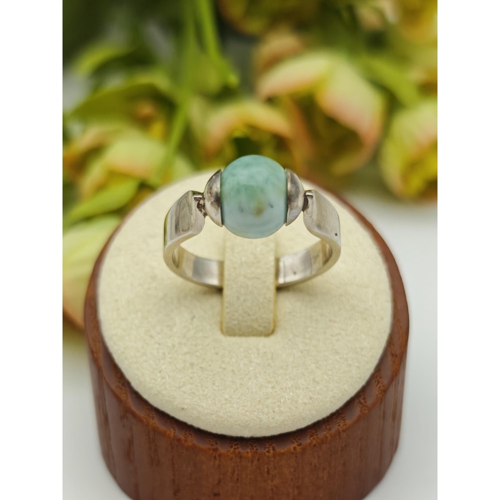 Handmade Larimar Ball Sterling Silver Ring Women Size 5.5 9.5 Blue Modernist